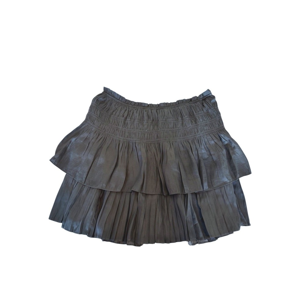 Mustard Seed Charcoal Gray Tiered Ruffle Mini Skirt Smocked Waist S16188 Large‎